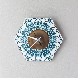 10" Natural Agate Hex Wood Wall Clock