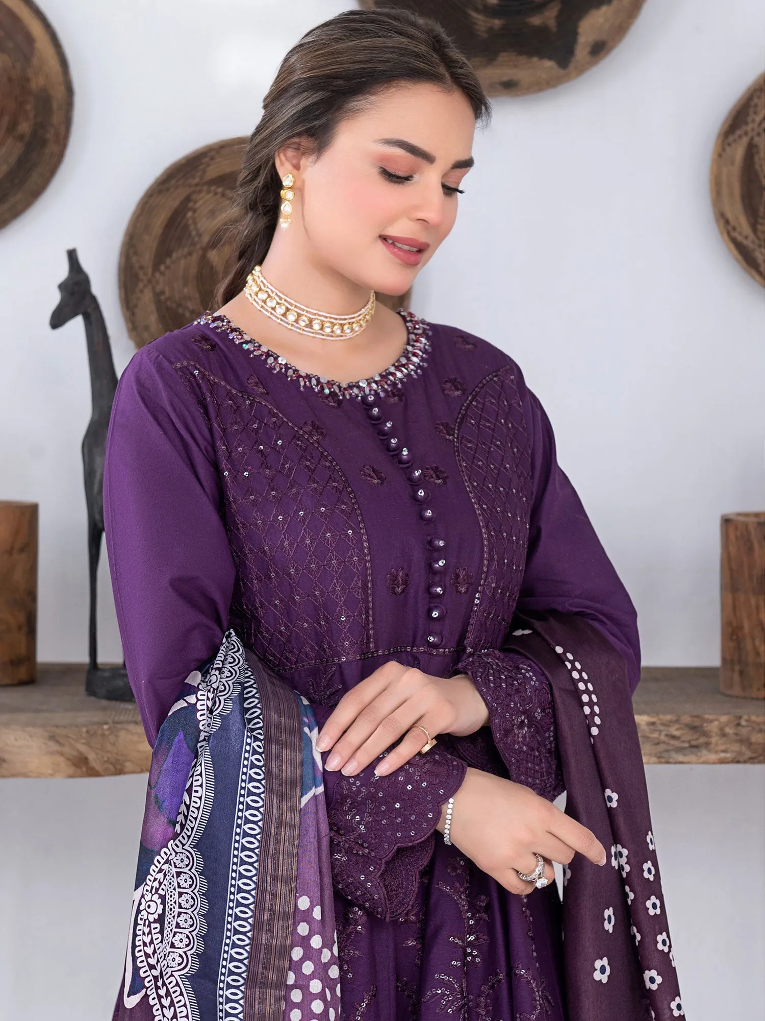 Ally's Luxury Cotton Purple 3-Piece Suit (AL-815)