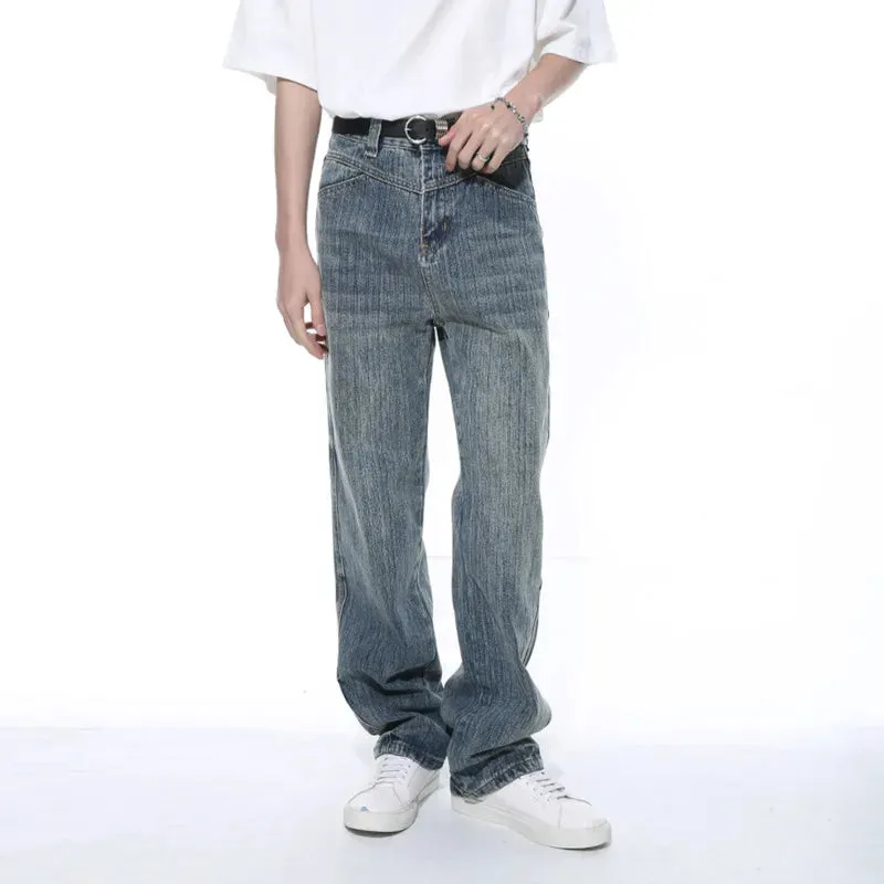 American Style Jeans Fashion Long Wide Leg Denim Pants Zipper Pocket Casual Loose Summer Male Trousers 9C5252