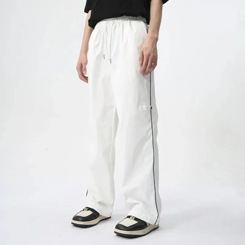 American Style Loose Men's Sports Pants Causal Lace-up Wide Leg Male Side Striped Trousers Simple Summer 9C6154