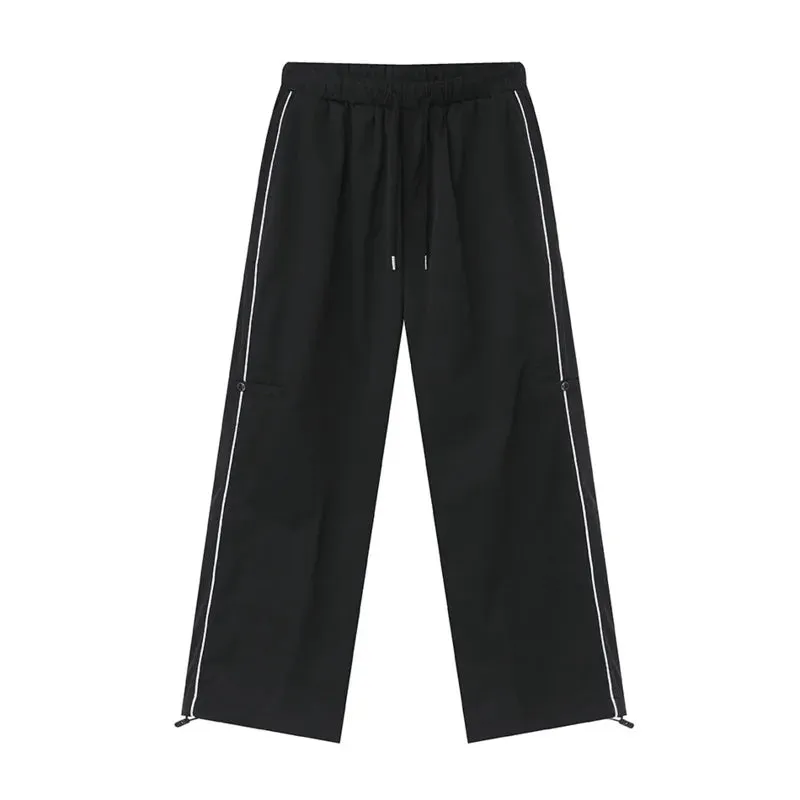 American Style Loose Men's Sports Pants Causal Lace-up Wide Leg Male Side Striped Trousers Simple Summer 9C6154