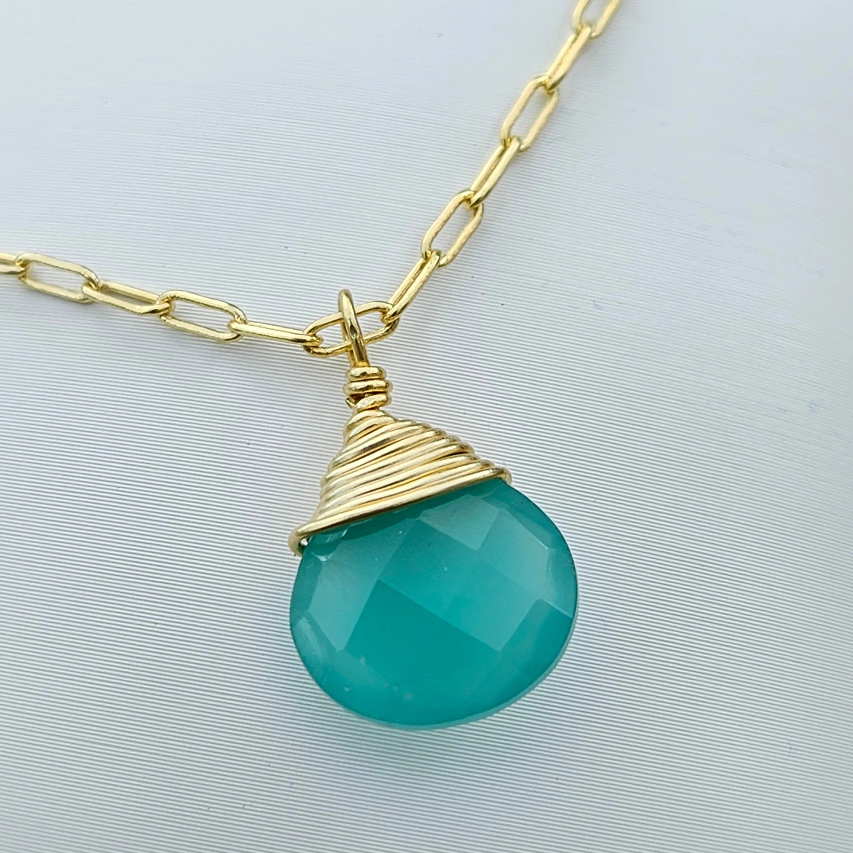 Aqua Chalcedony Journey Necklace - Gold