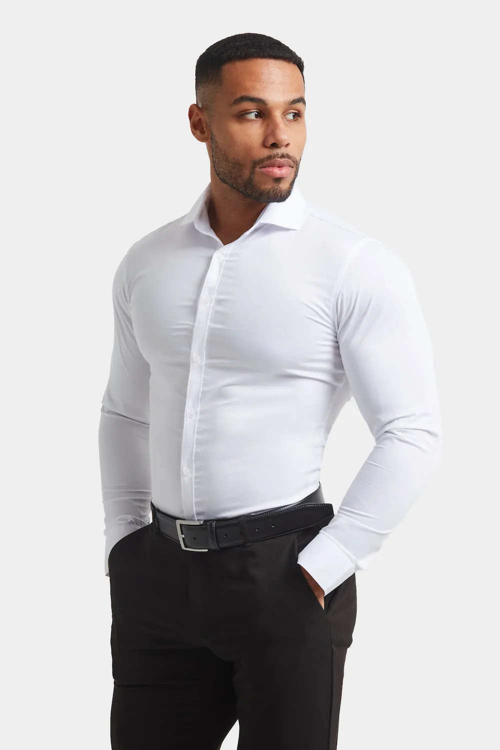 Athletic Fit Cutaway Collar Shirt in White