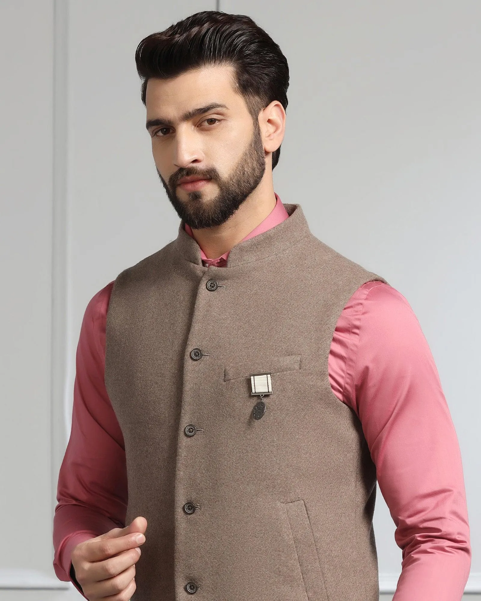 Bandhgala Casual Brown Solid Waistcoat - Canford