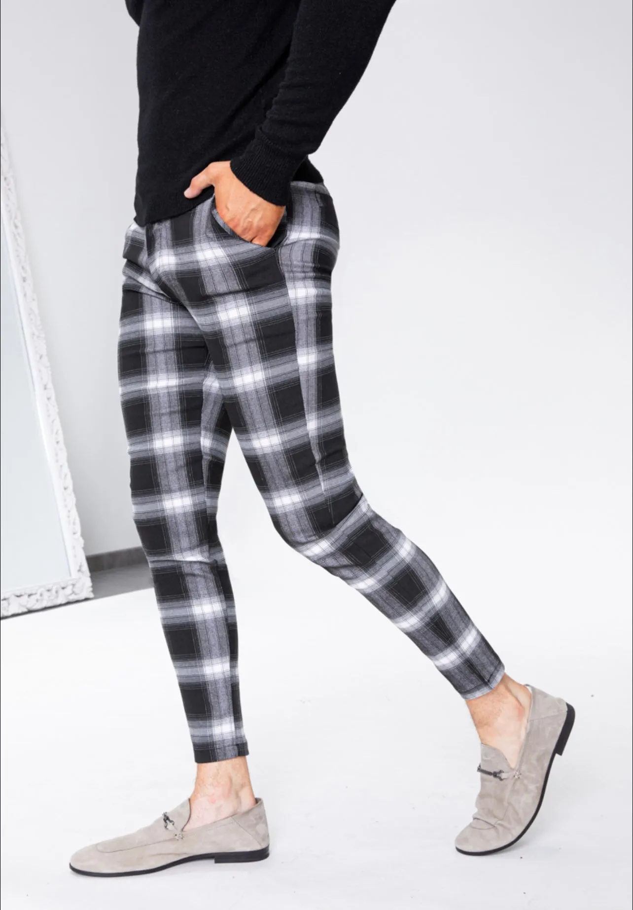 Black Checked Stretch Skinny Trouser