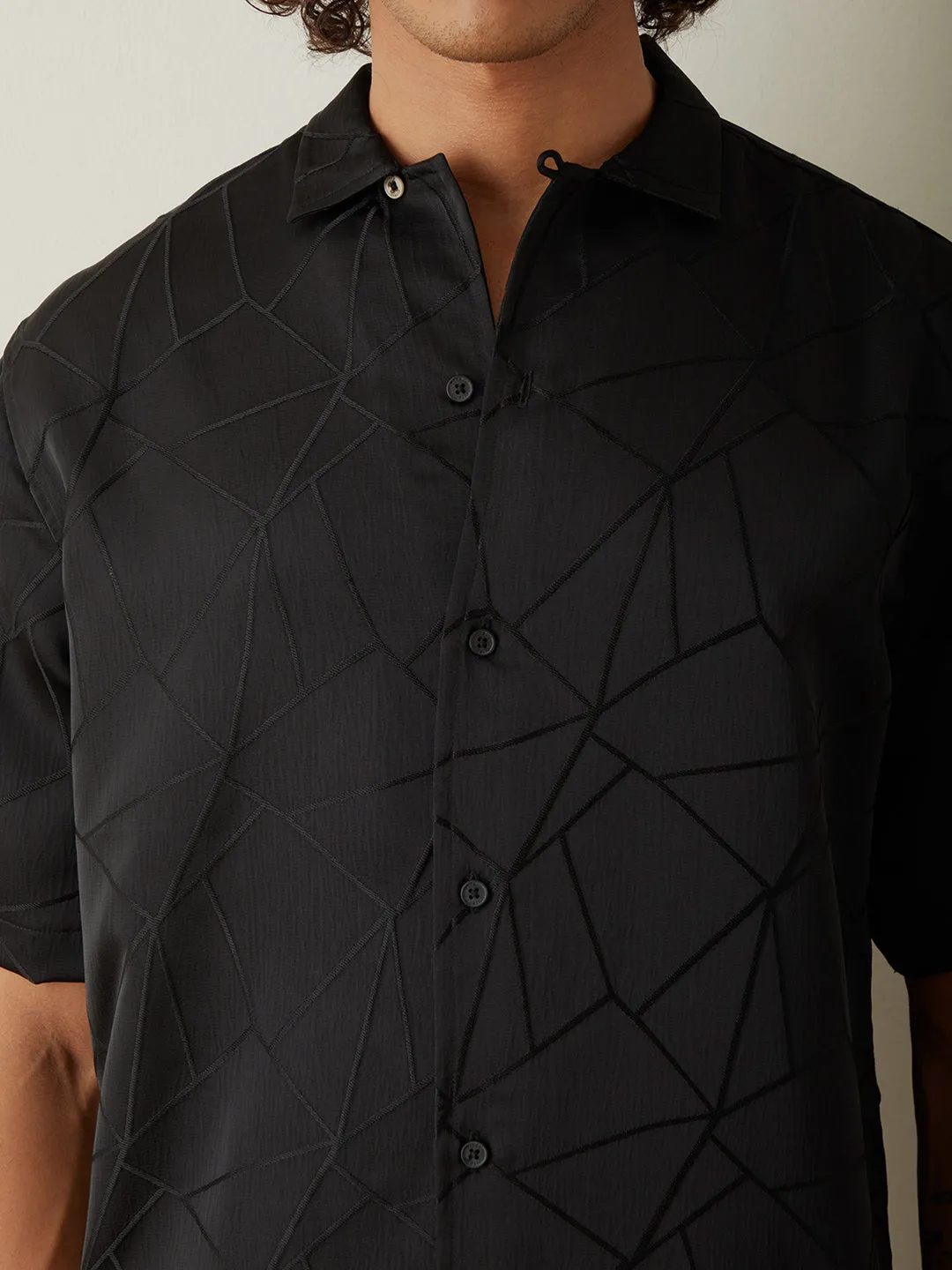 Black Half Sleeve Plain Resort Shirt