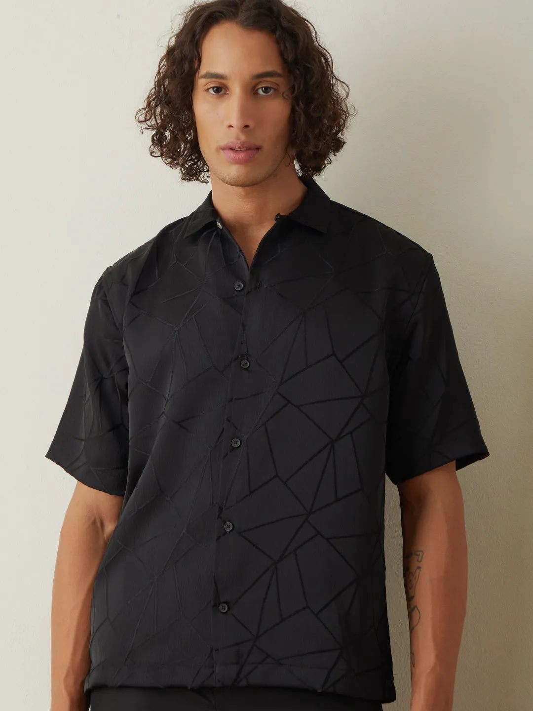 Black Half Sleeve Plain Resort Shirt