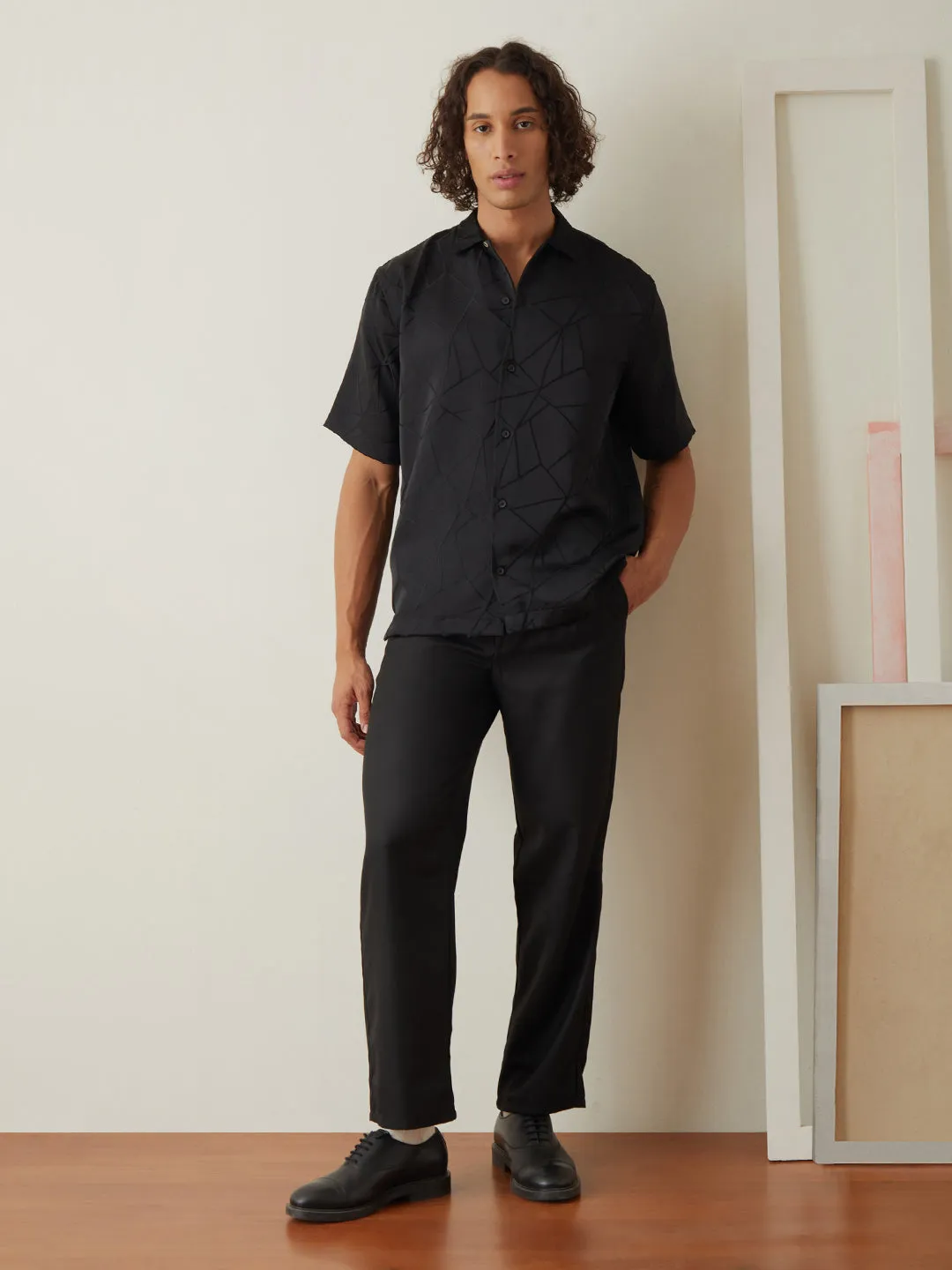 Black Half Sleeve Plain Resort Shirt