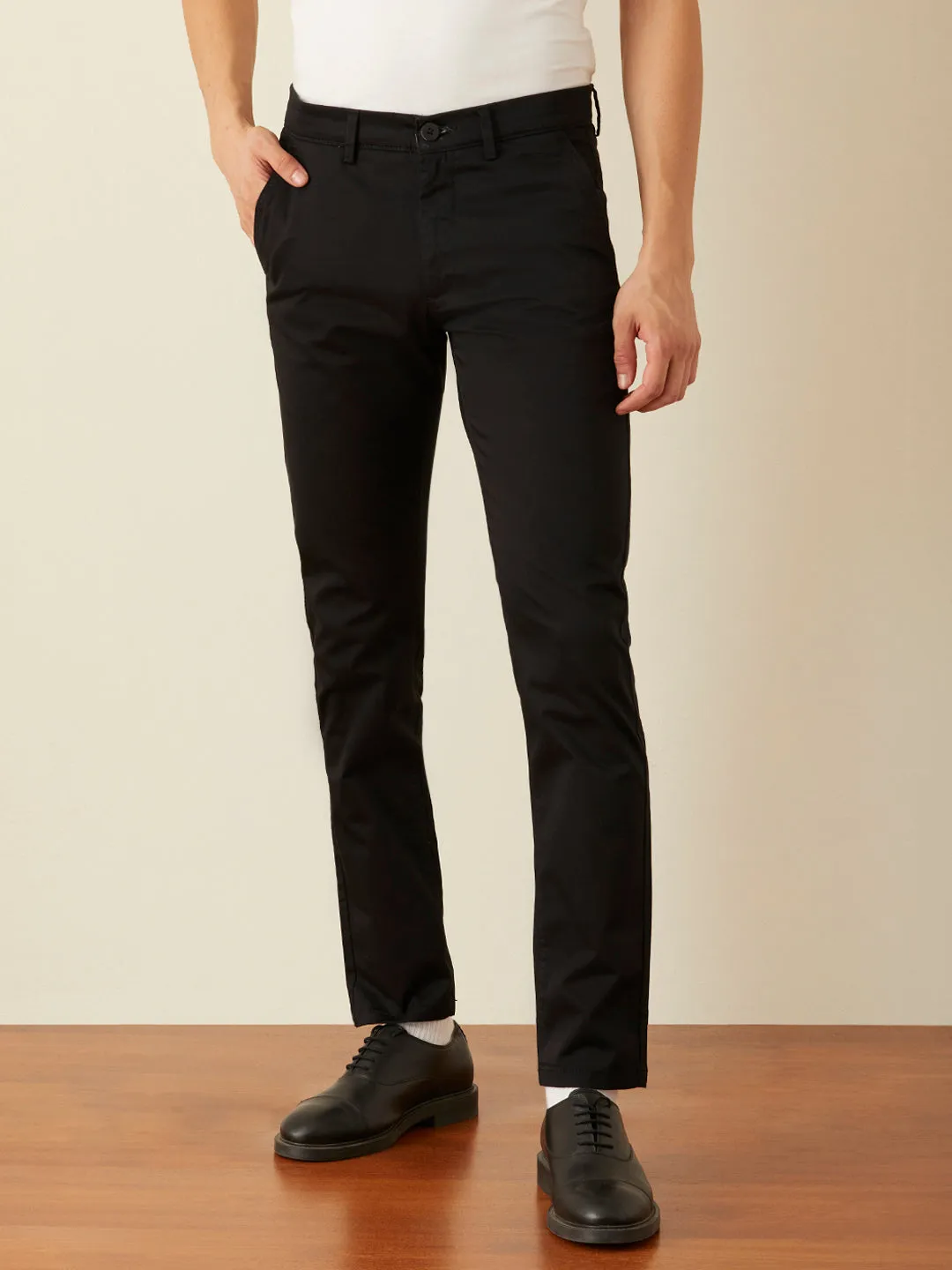 Black Plain Slim Fit Trousers