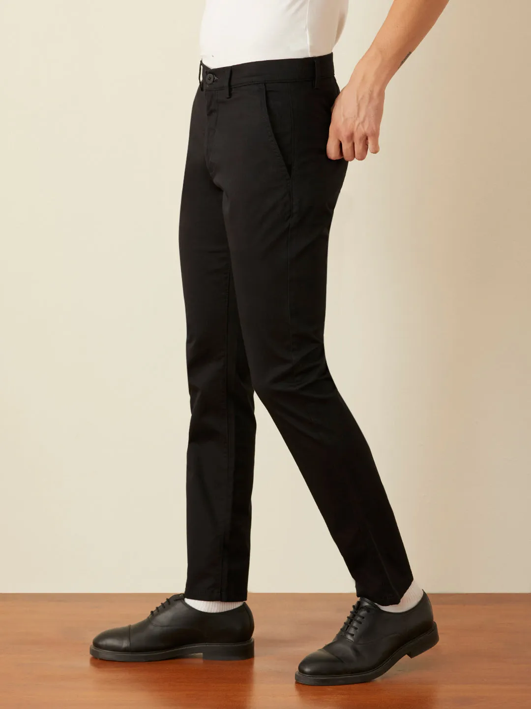 Black Plain Slim Fit Trousers