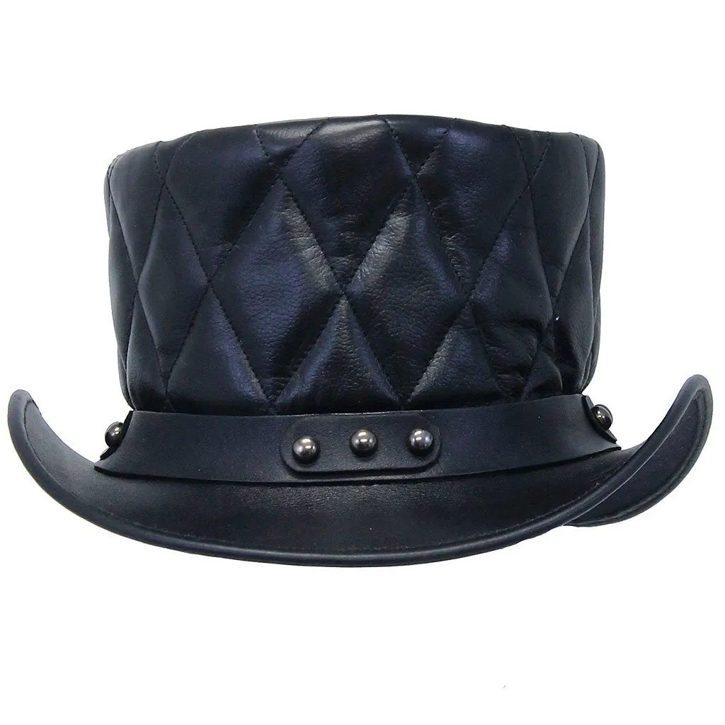 Black Quilted Leather Tophat #H2207QK ()