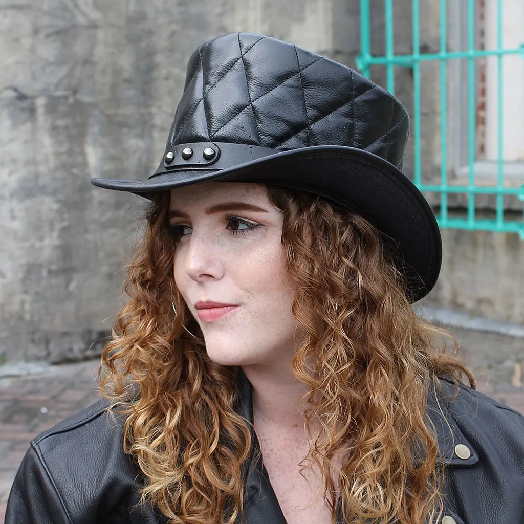 Black Quilted Leather Tophat #H2207QK ()