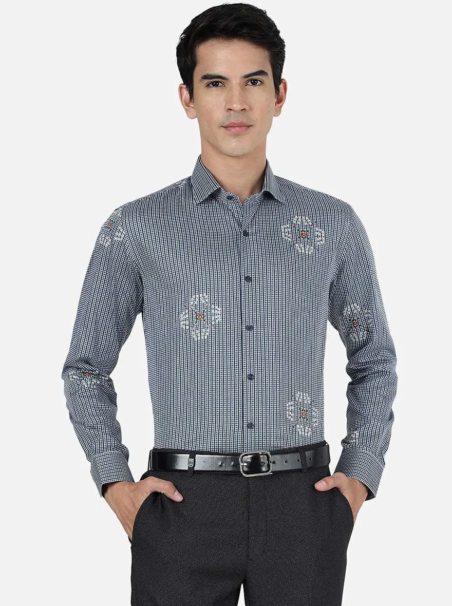 Blue Checked Slim Fit Party Wear Shirt | JB Studio