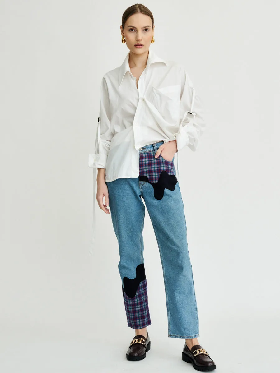 Bobby Melt Plaid Patchwork Jeans by Fanfare