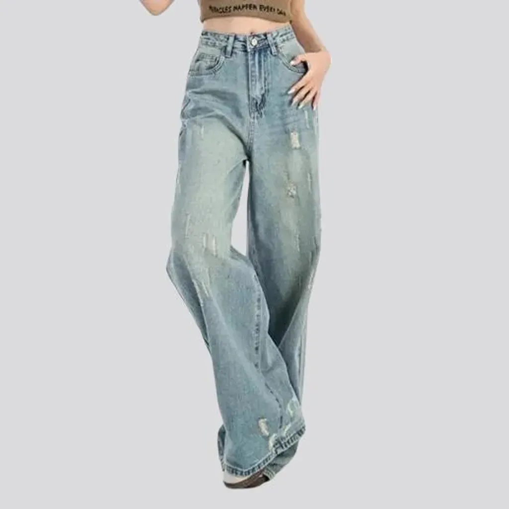 Boho style sanded jeans for ladies