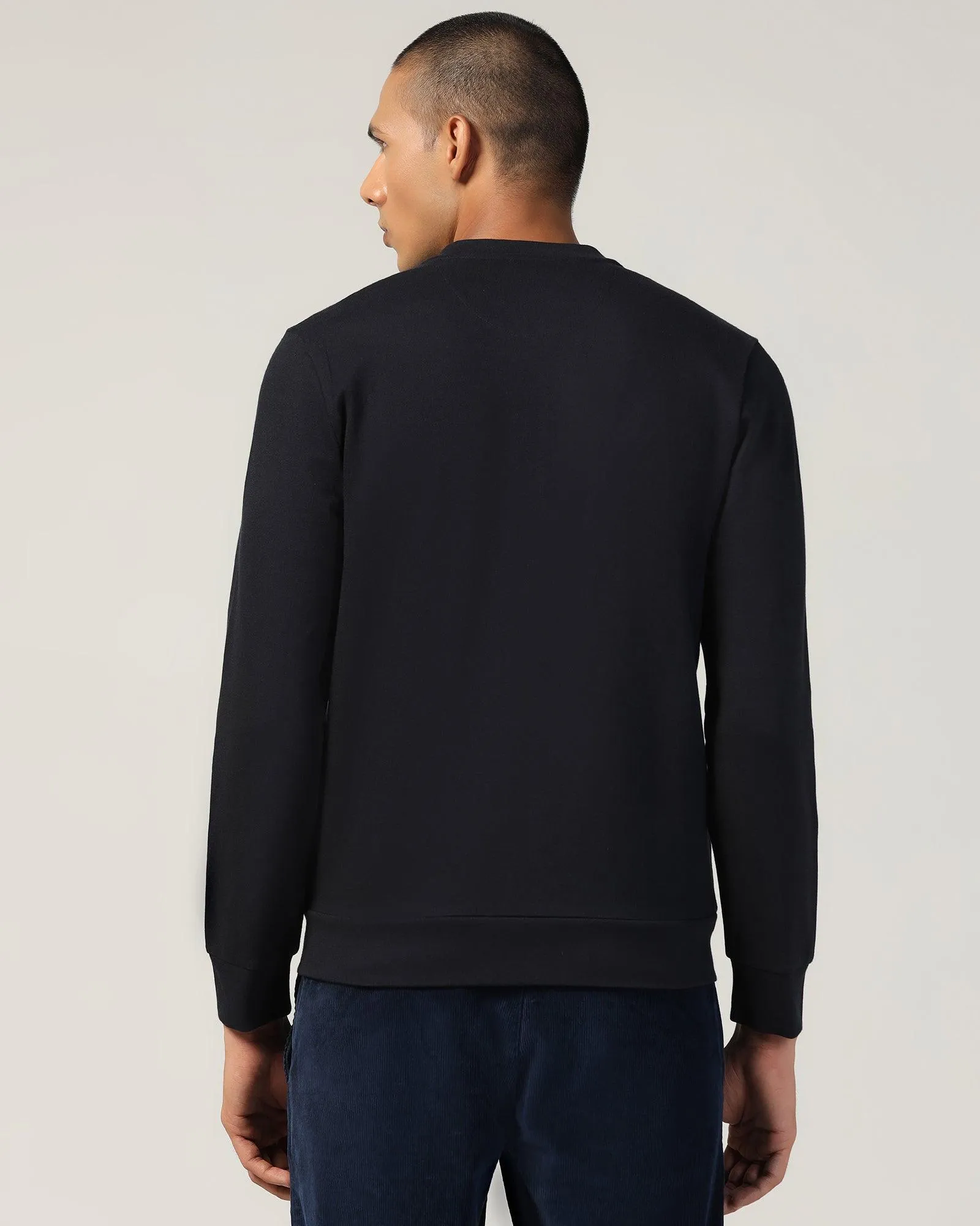 Bomber Neck Navy Solid Sweatshirt - Boris