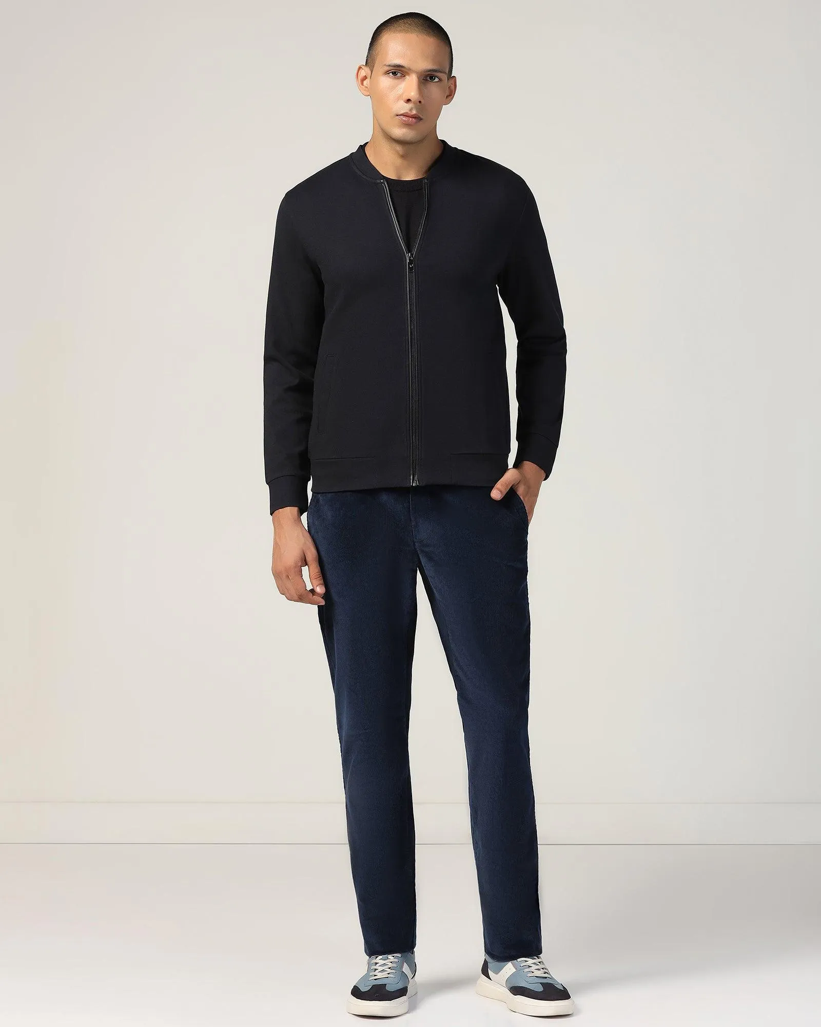 Bomber Neck Navy Solid Sweatshirt - Boris