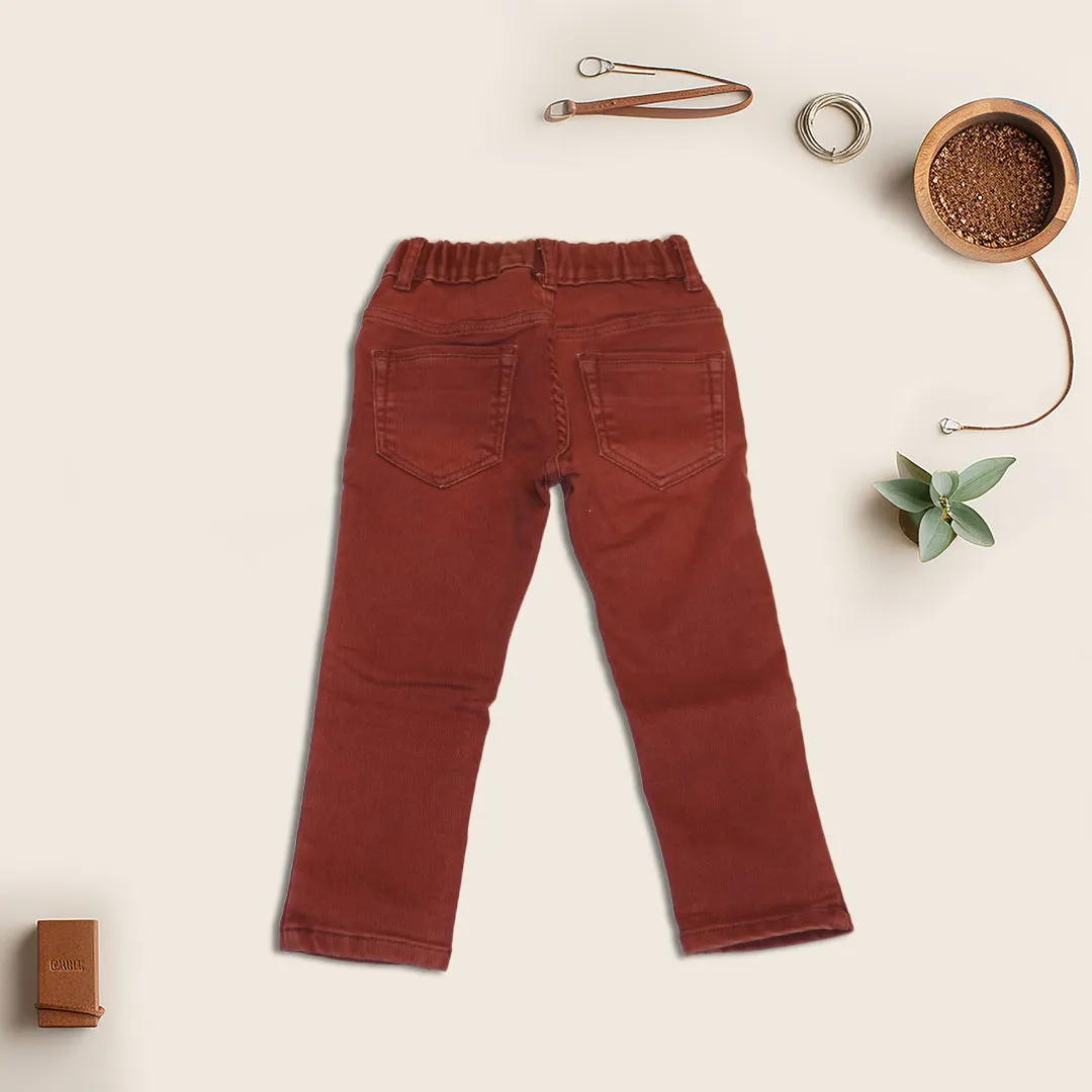 Brick Red Color Printed Jeans for Boys