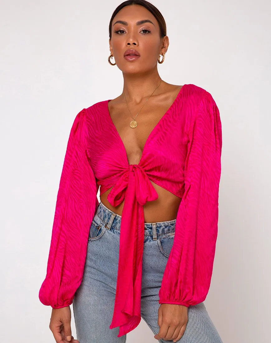 Carina Crop Top in Satin Zebra Fuchsia