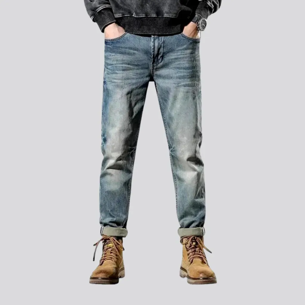 Casual retro rolled cuffs men's jeans