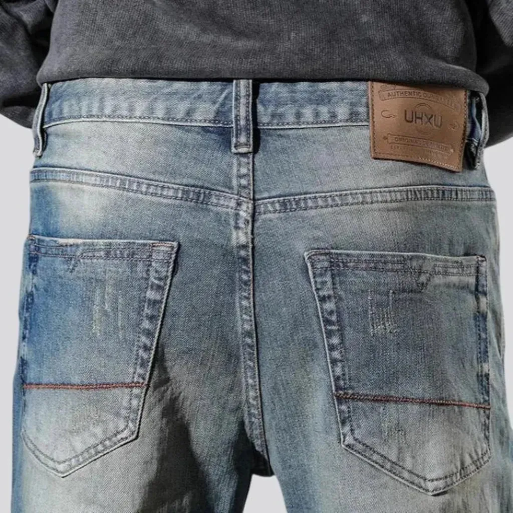 Casual retro rolled cuffs men's jeans