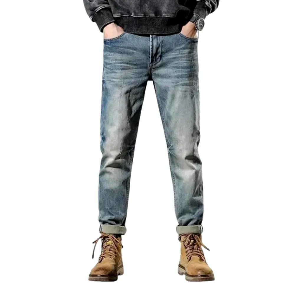 Casual retro rolled cuffs men's jeans