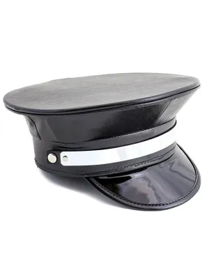 Clearance -  Leather Police Hat with Metal Plate