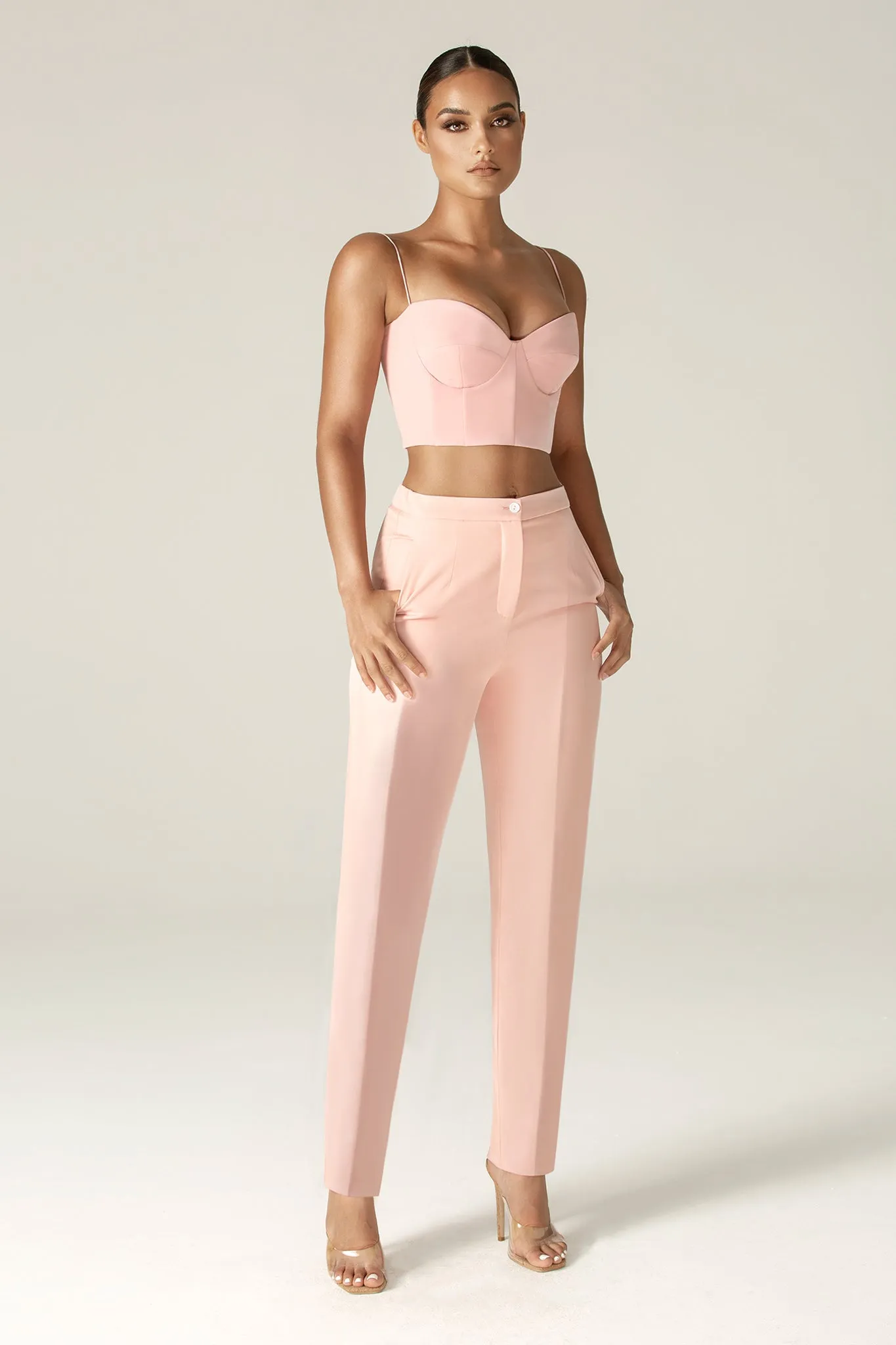 Cleo Tailored Straight Pants (Soft Pink)