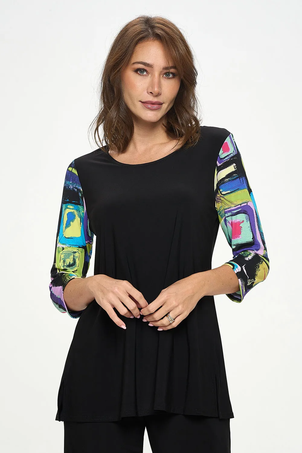 Contrast Quarter Sleeve Top-3095HT-QRP1-C-W400