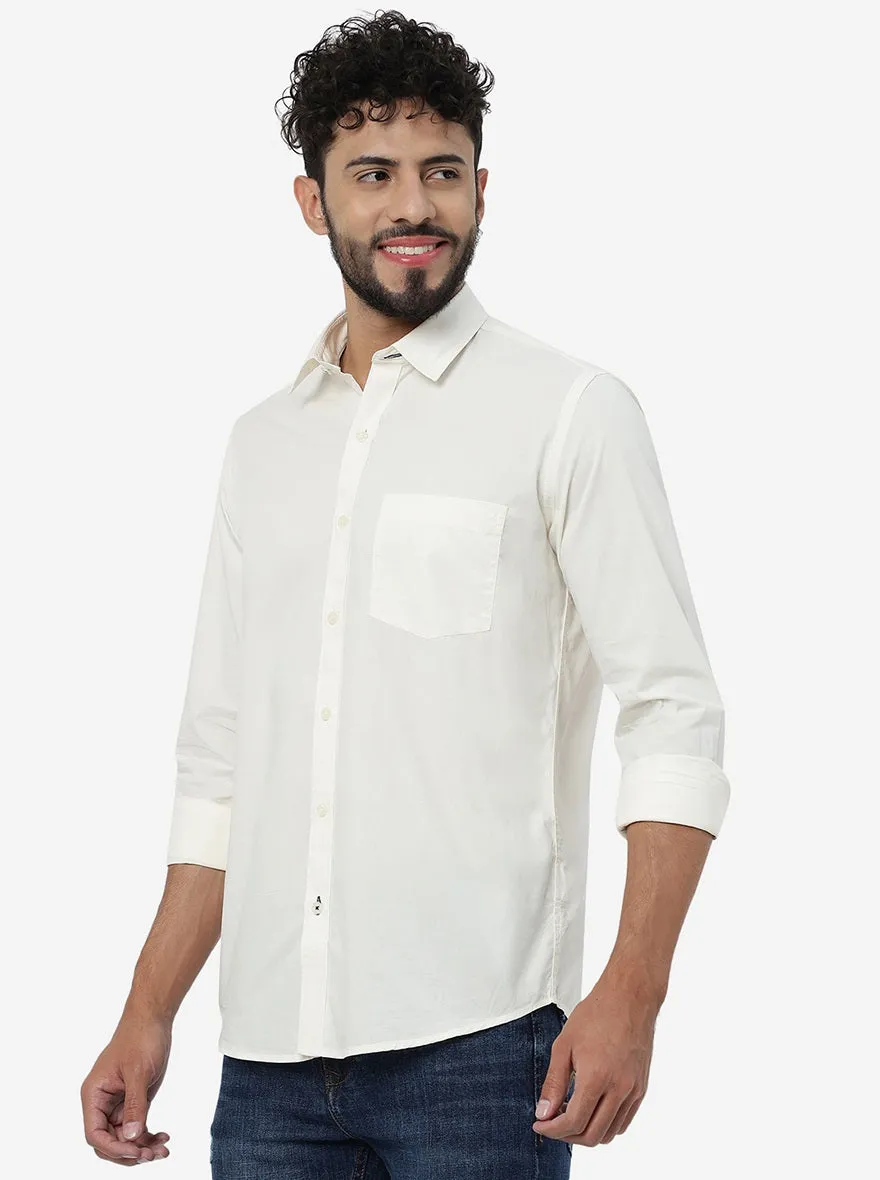 Cream Solid Smart Fit Semi Casual Shirt | Greenfibre