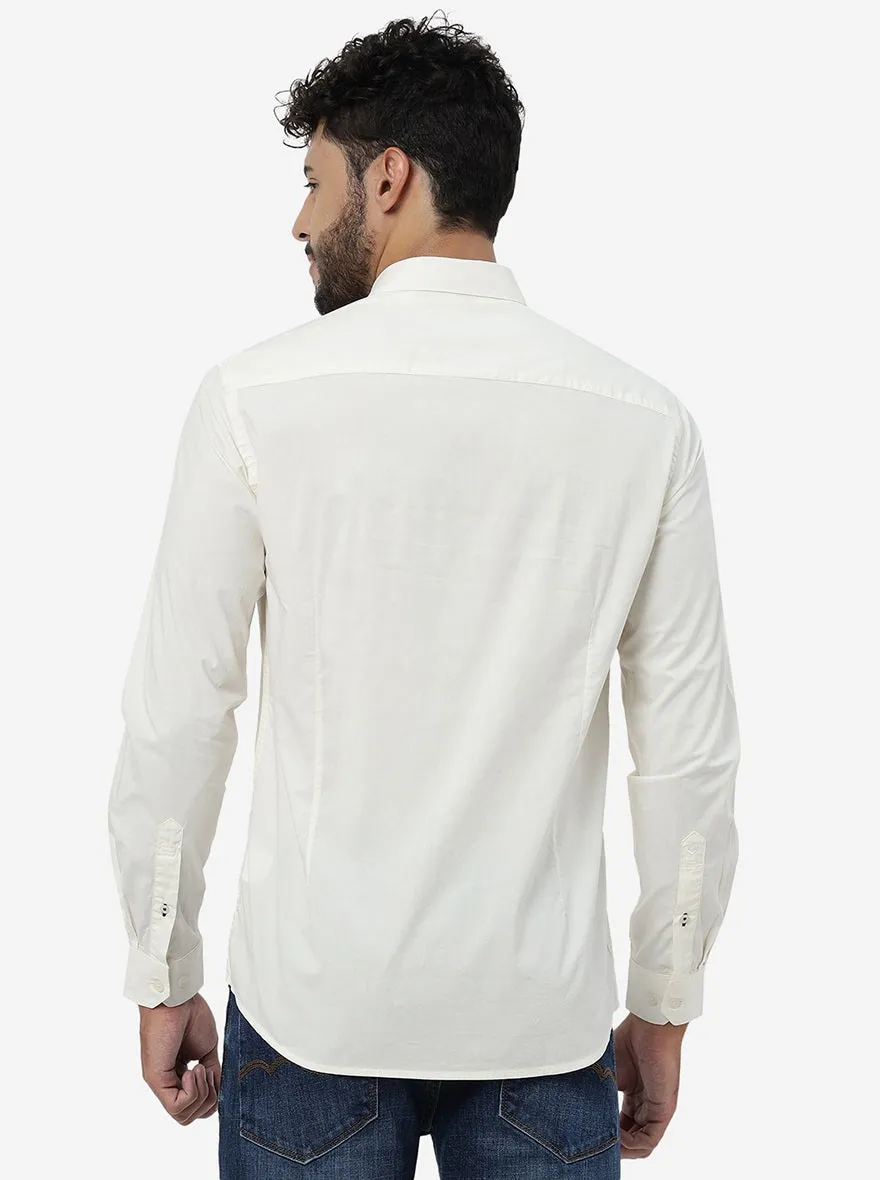 Cream Solid Smart Fit Semi Casual Shirt | Greenfibre