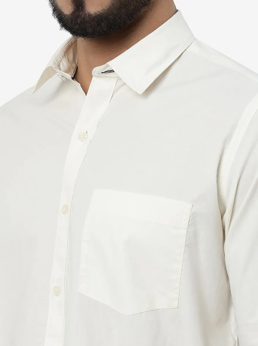 Cream Solid Smart Fit Semi Casual Shirt | Greenfibre