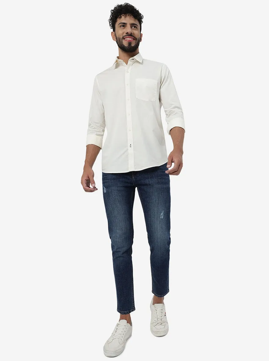 Cream Solid Smart Fit Semi Casual Shirt | Greenfibre