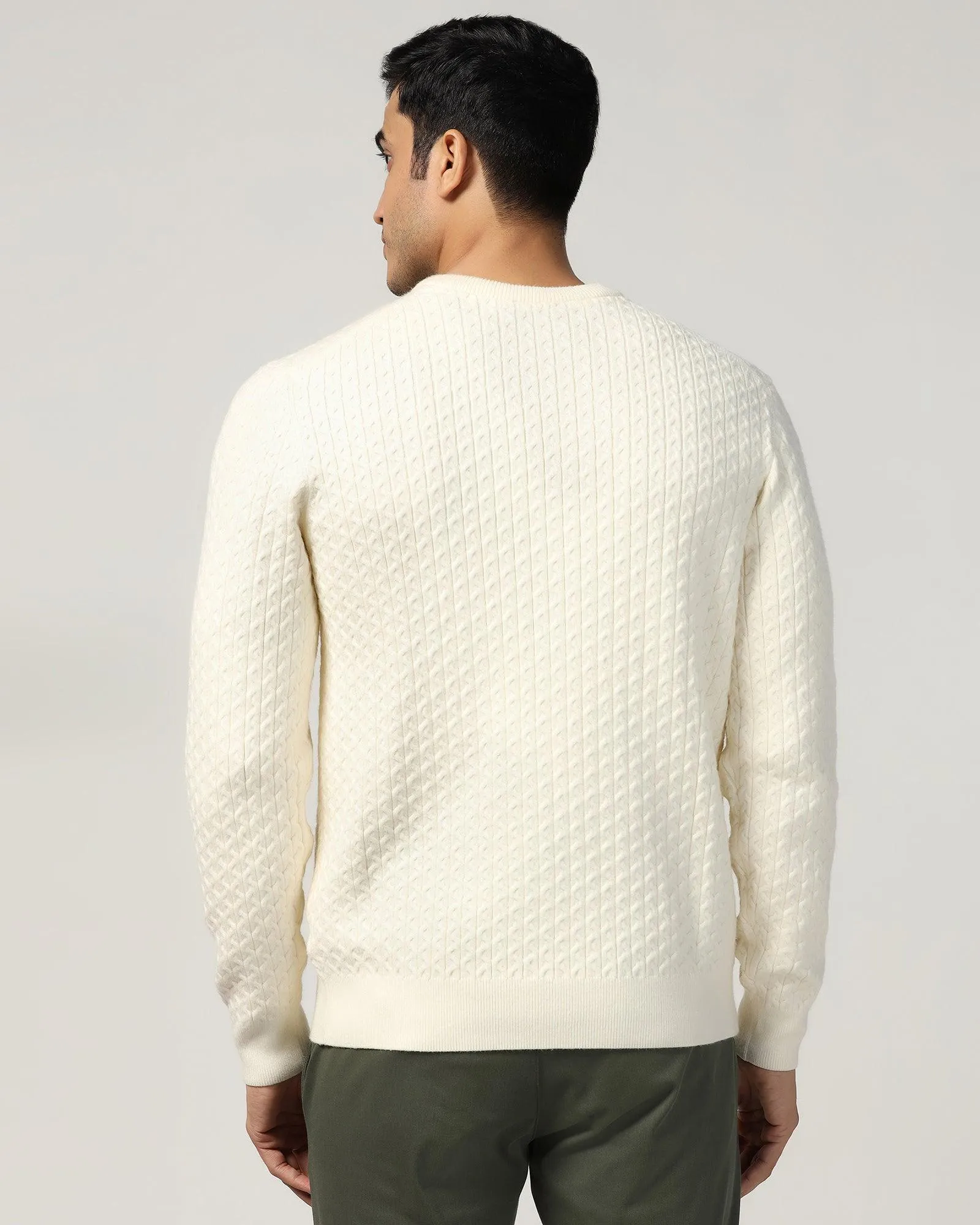 Crew Neck Off White Structure Sweater - Jiggle