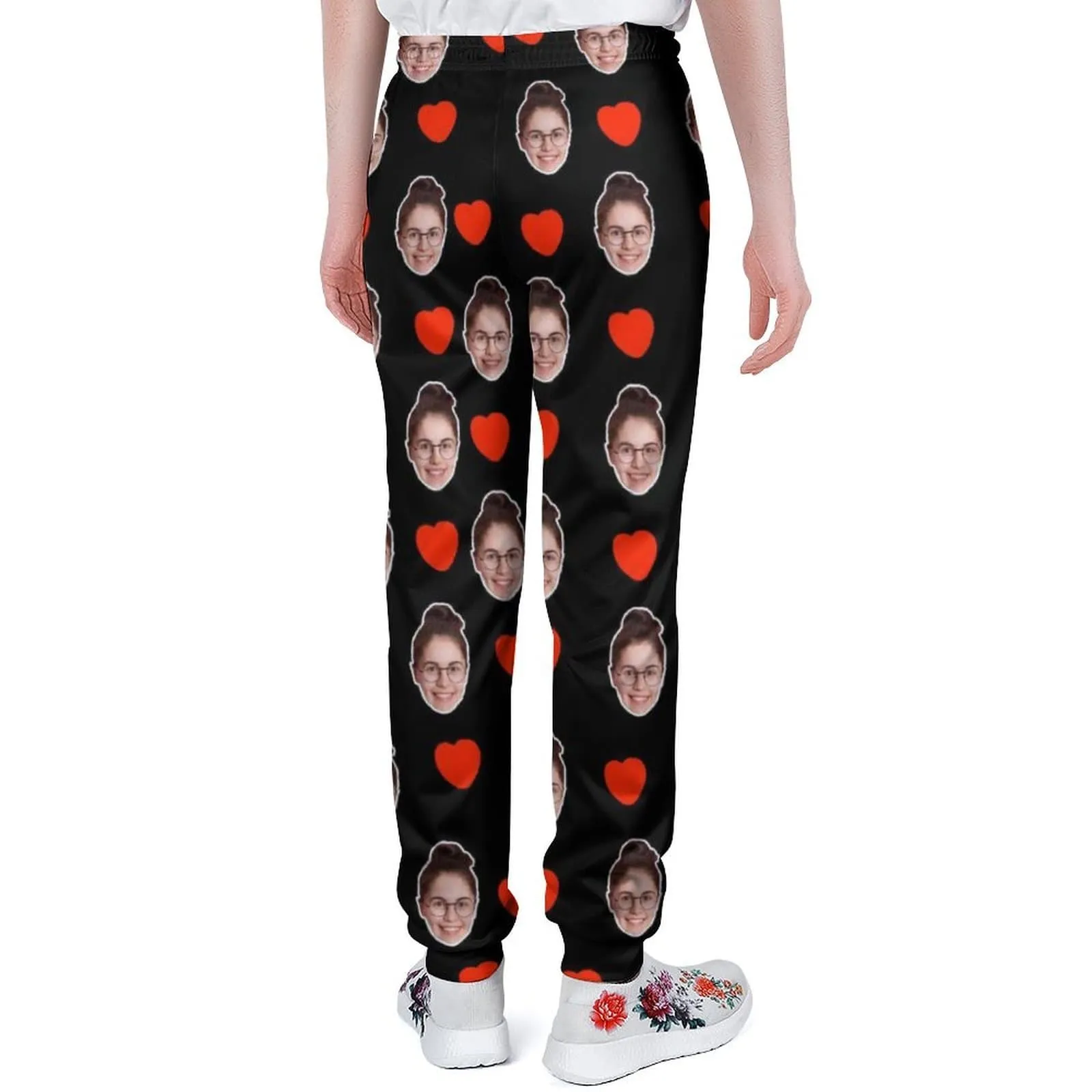 Custom Face Love Pattern Black Sweatpants Couple Matching Personalized Casual Sweatpants