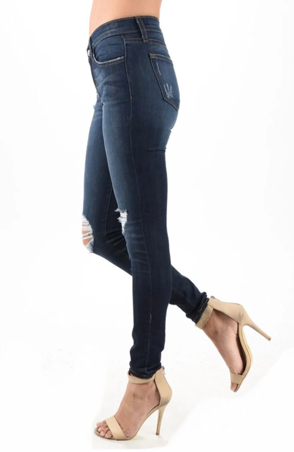 Dark Blue DISTRESSED SKINNIES FOR CURVES