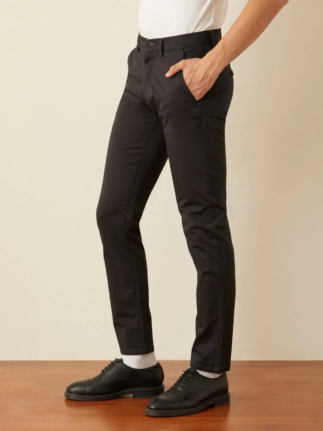 Dark Grey Plain Slim Fit Trousers