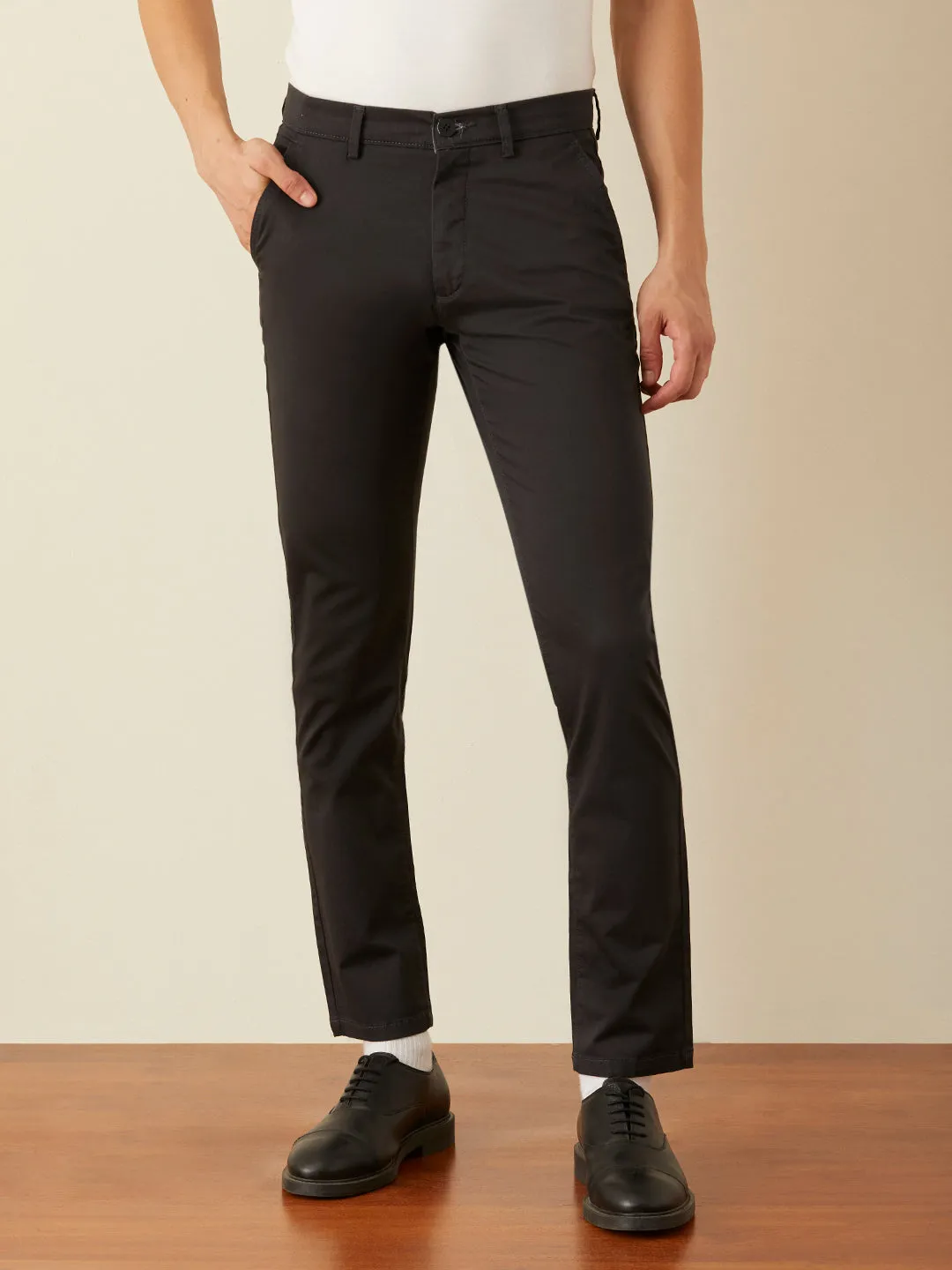 Dark Grey Plain Slim Fit Trousers