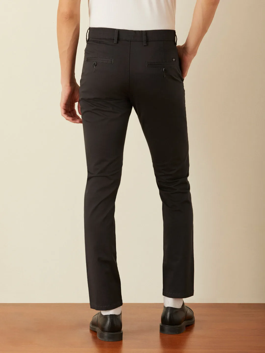 Dark Grey Plain Slim Fit Trousers