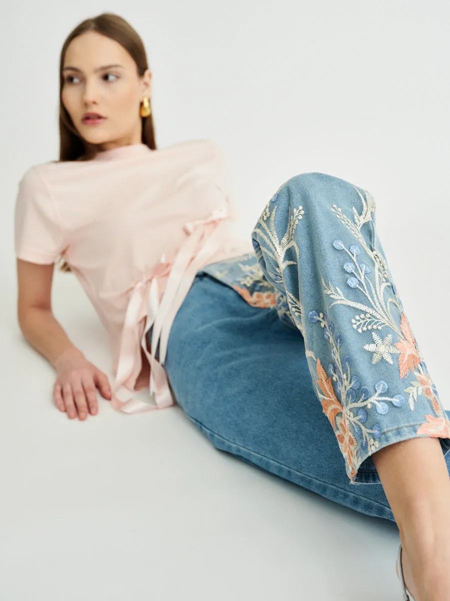 Delia Floral Embroidered Jeans by Fanfare