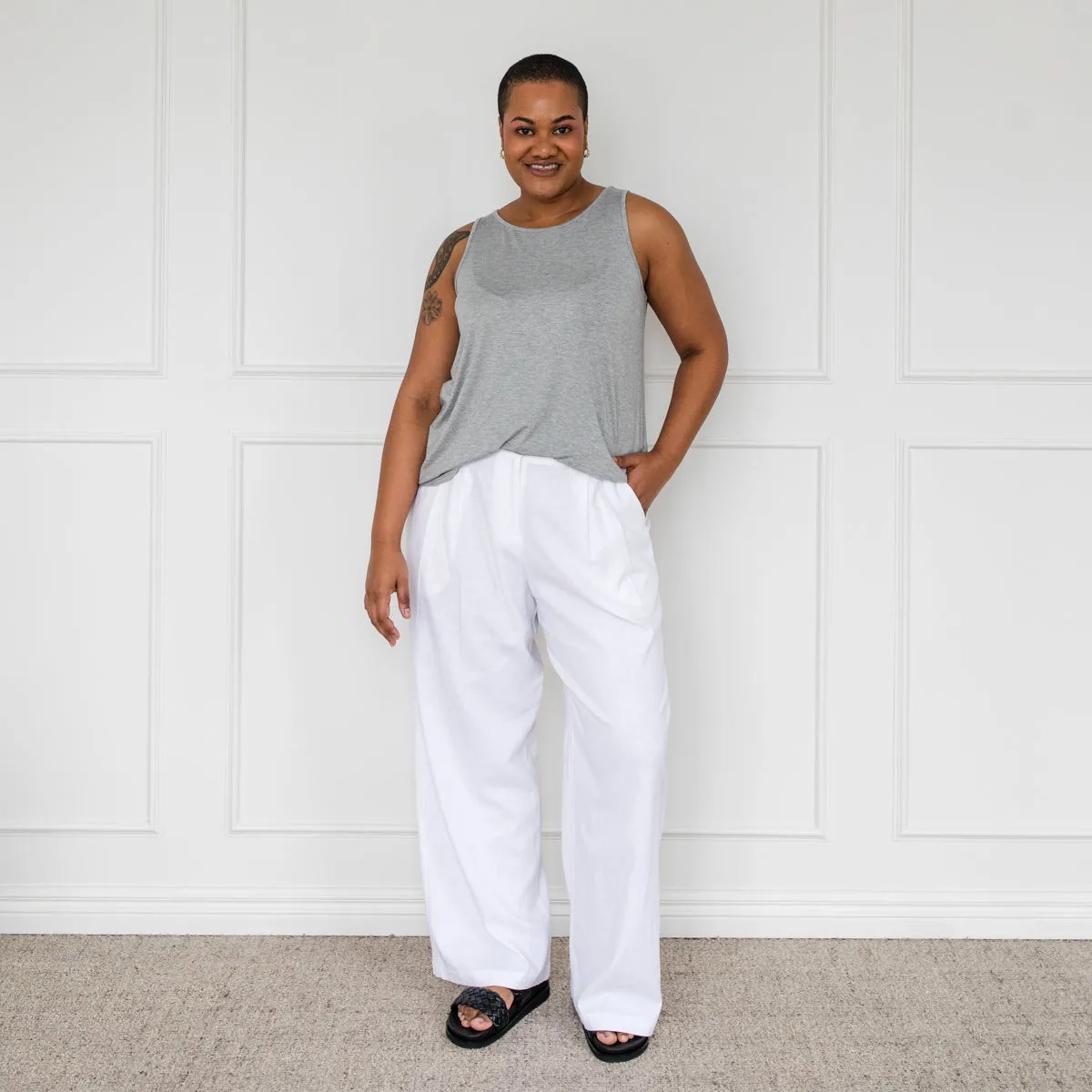 Denyse stretch linen pant - white