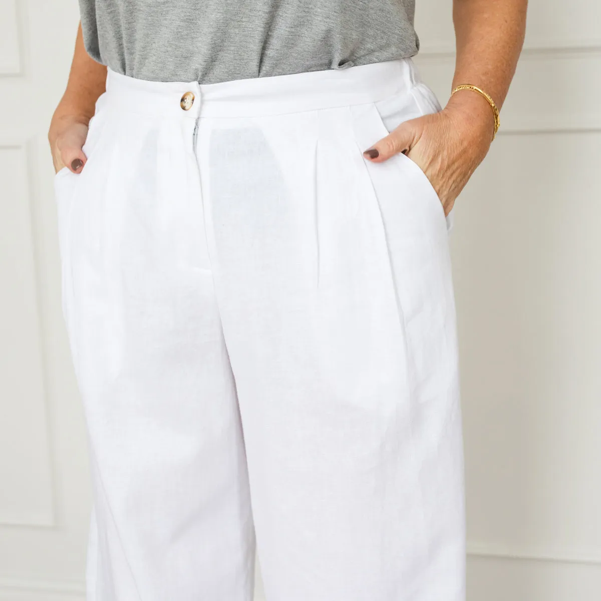 Denyse stretch linen pant - white