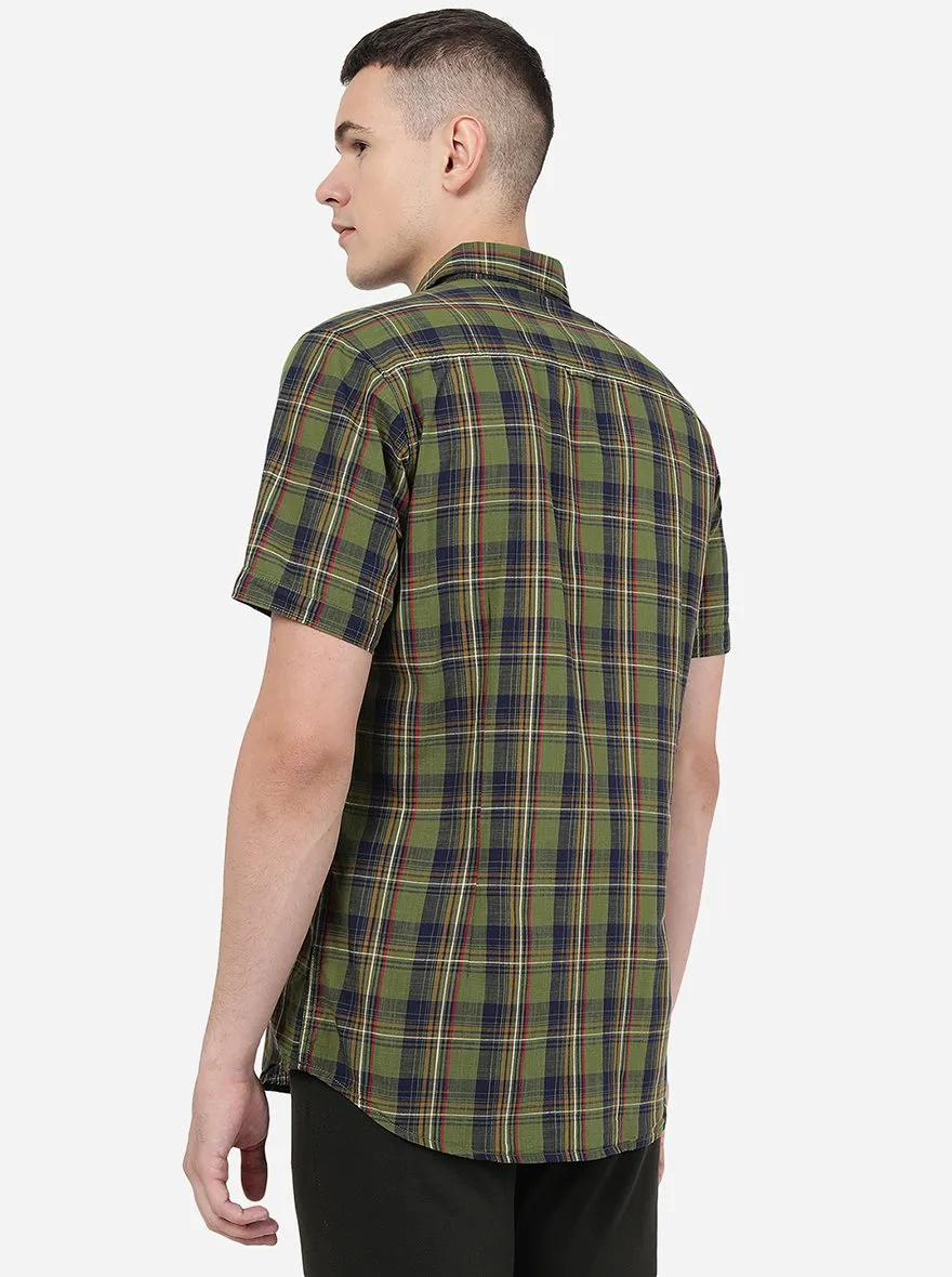 Dill Green Checked Slim Fit Casual Shirt | JadeBlue