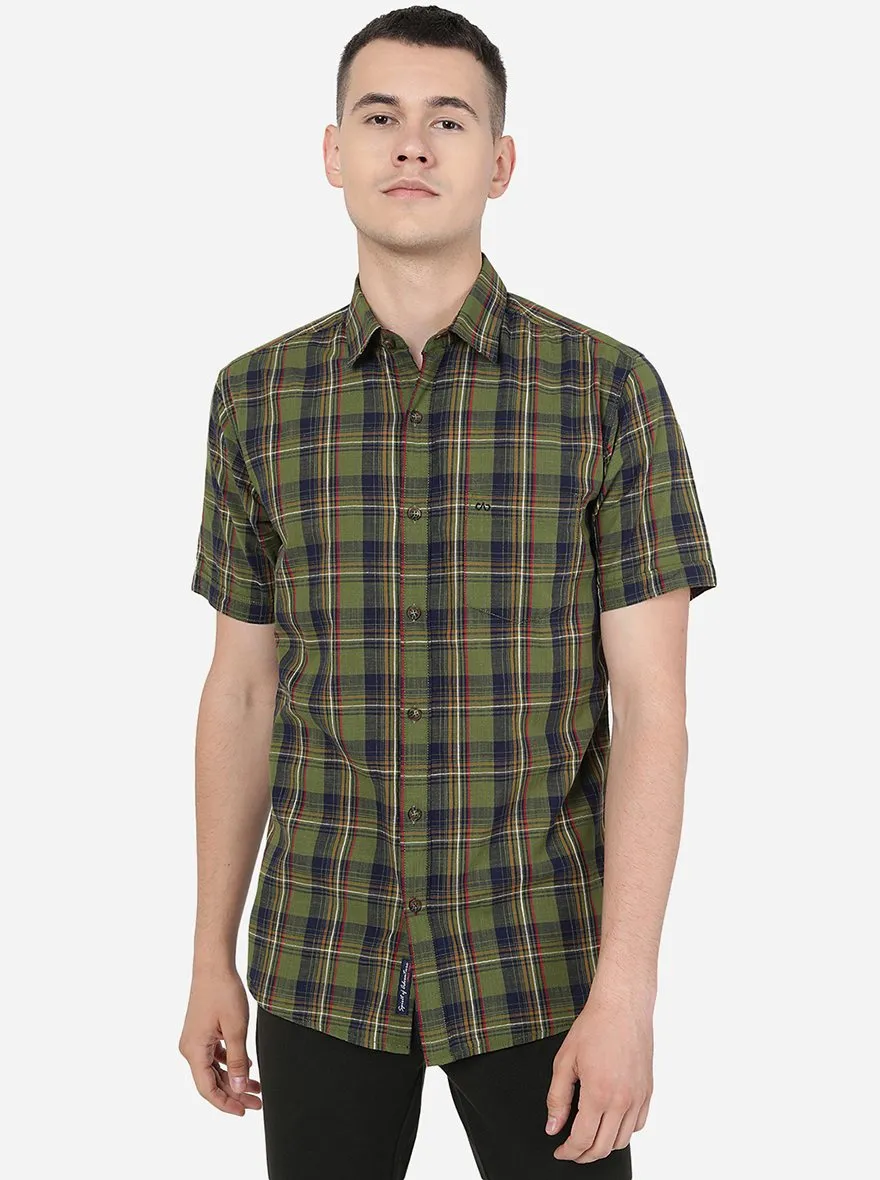 Dill Green Checked Slim Fit Casual Shirt | JadeBlue