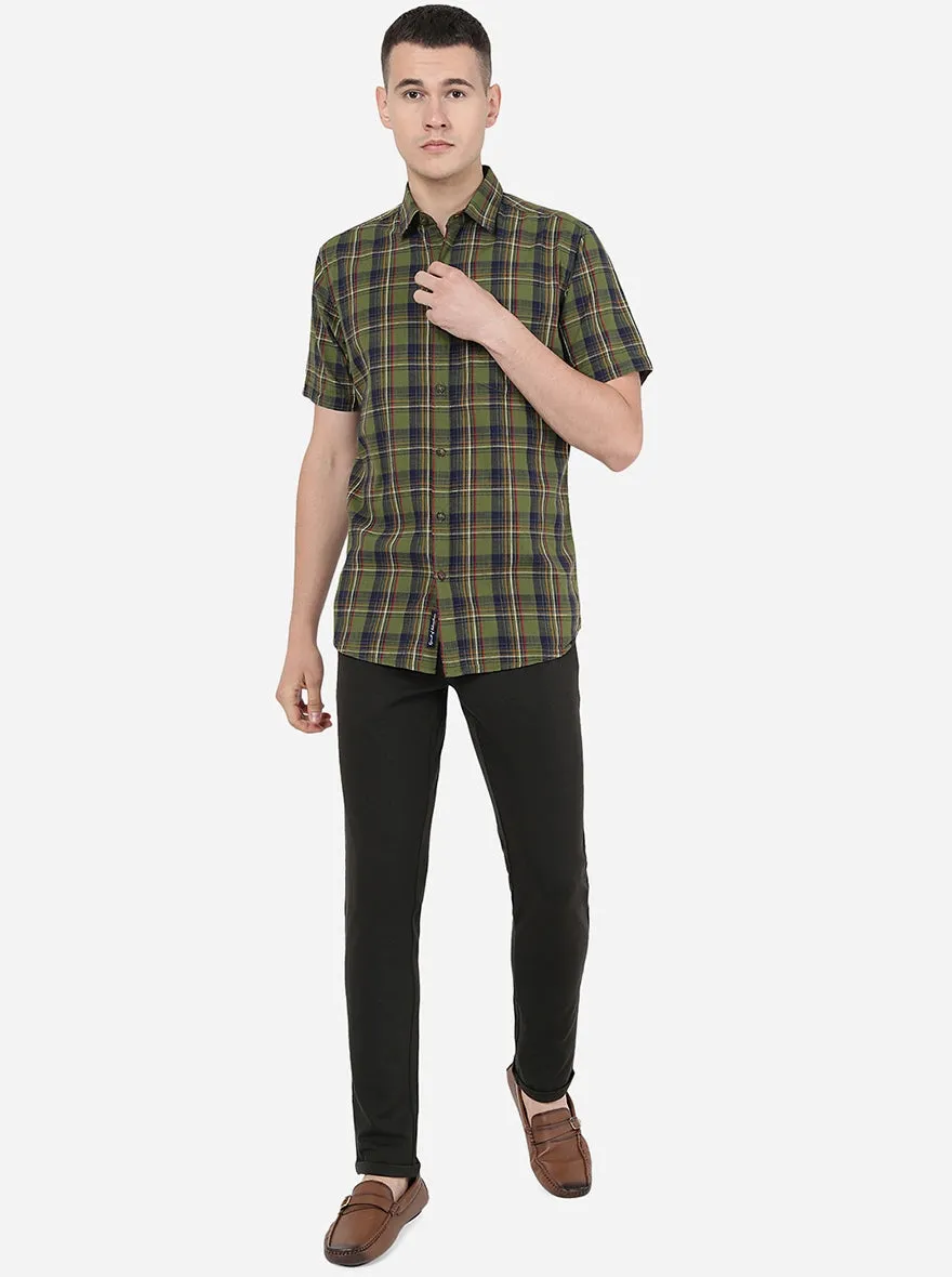 Dill Green Checked Slim Fit Casual Shirt | JadeBlue