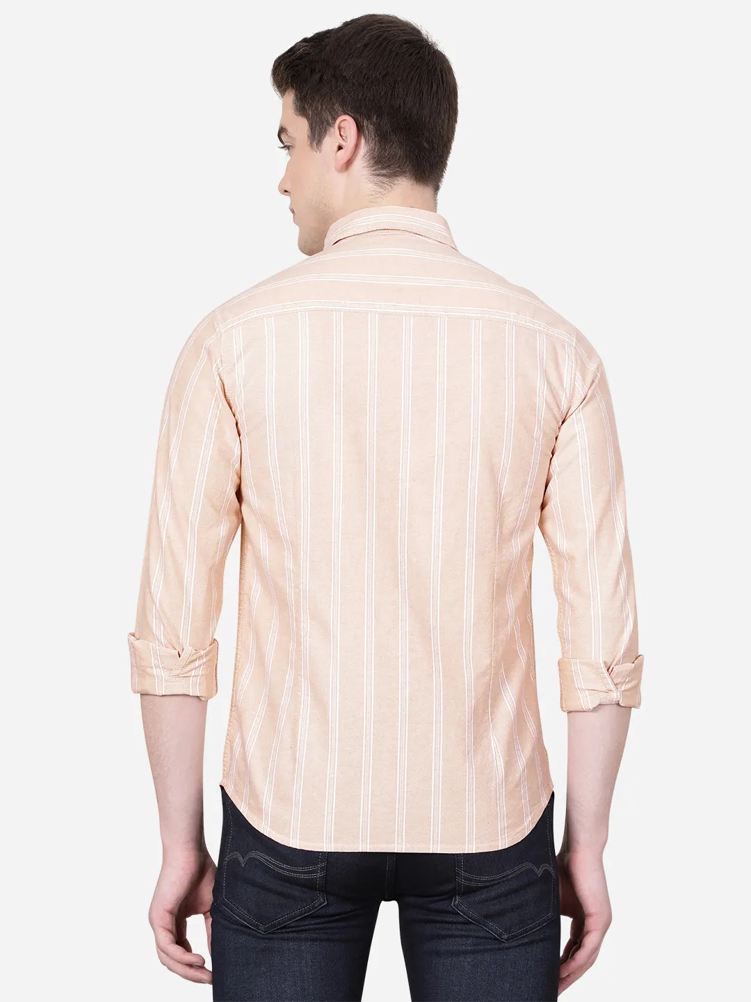 Dusty Pink Striped Slim Fit Semi Casual Shirt | Greenfibre