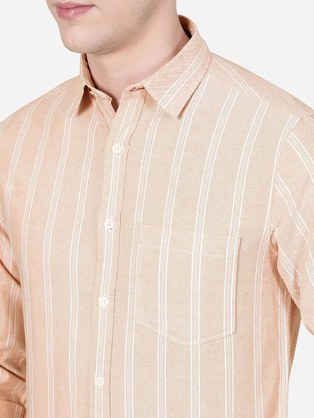 Dusty Pink Striped Slim Fit Semi Casual Shirt | Greenfibre