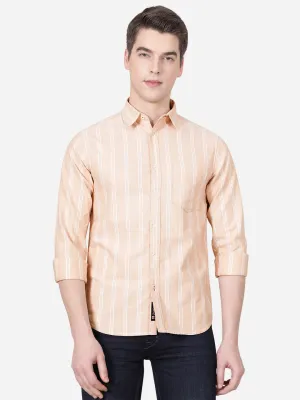 Dusty Pink Striped Slim Fit Semi Casual Shirt | Greenfibre