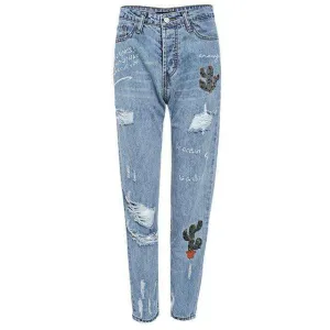 Embroidered Cacti Jeans