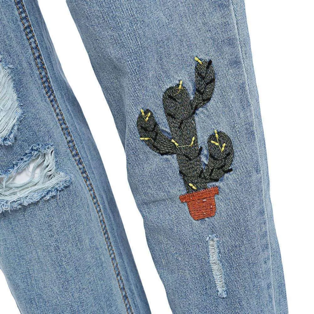 Embroidered Cacti Jeans